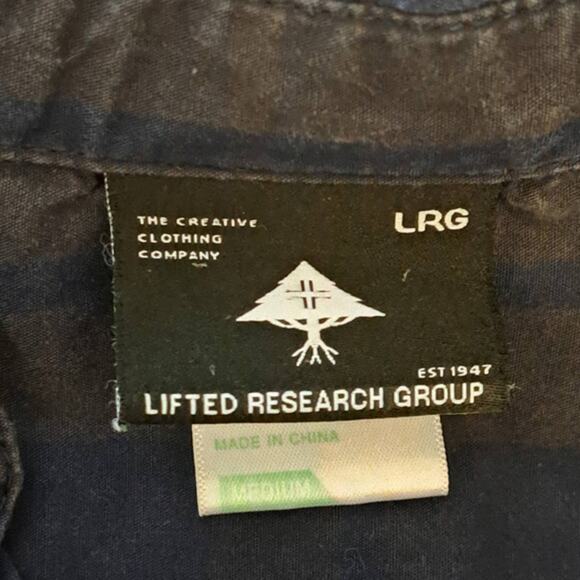 LRG Lifted Research Group  Button Up  1947 Brown Blue Striped Sz M 100% Cotton - Picture 5 of 6